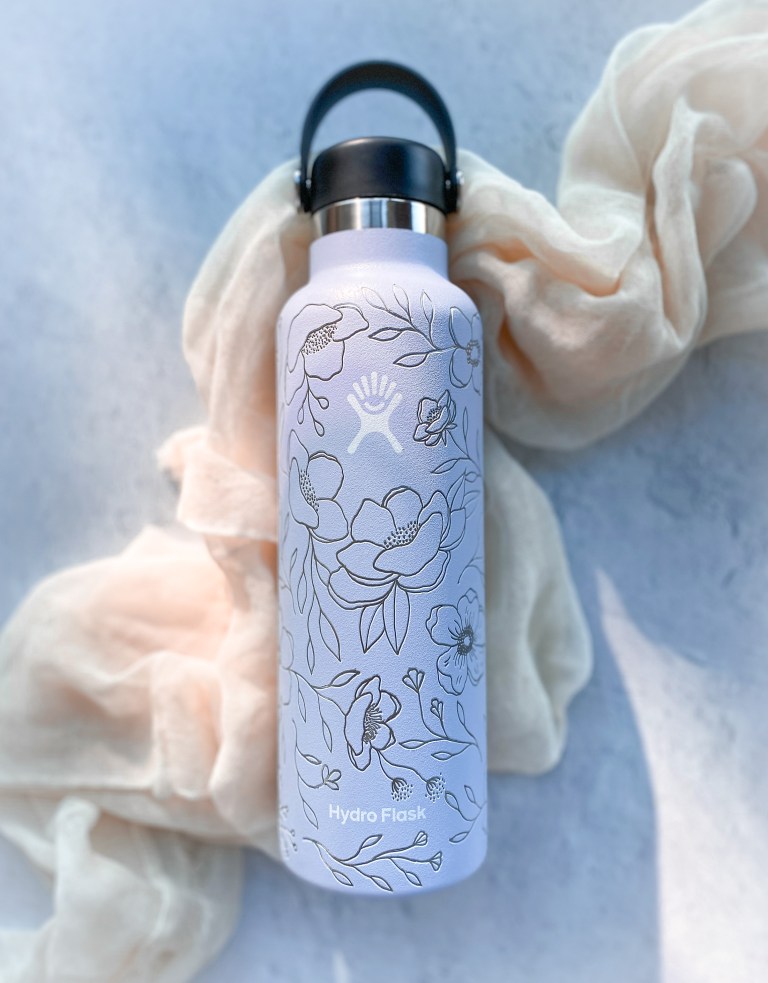 Hand Engraved Florals on Hydro Flask by Ink & Innuendos