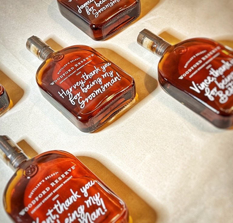 Modern Calligraphy Paint Pen on Whisky Bottles