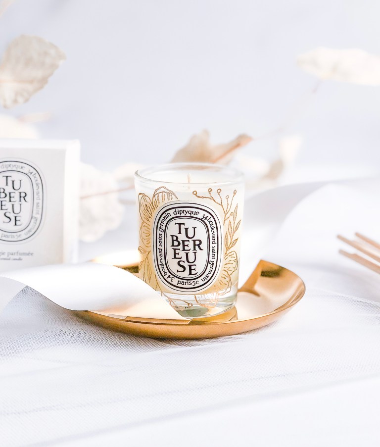 Hand Engraved Florals on Diptyque Candle by Ink & Innuendos