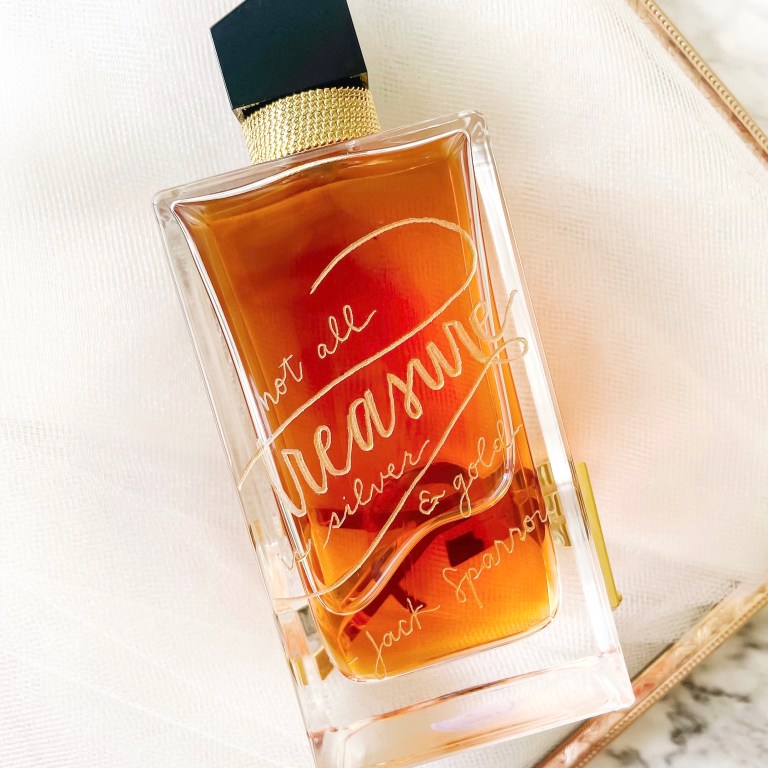 engraved wedding perfume hand etched gift YSL yves saint laurent Angie Mendez Letter This Letter That OC calligrapher Orange County Calligraphy OC engraver 768x768