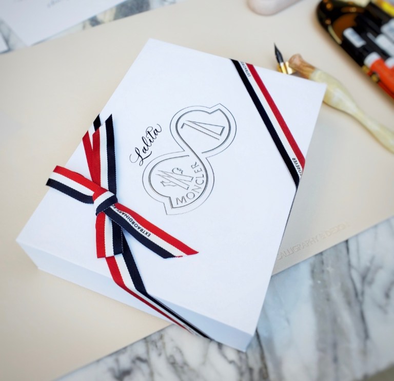 moncler brand activation personalized message and name on boxes 768x742