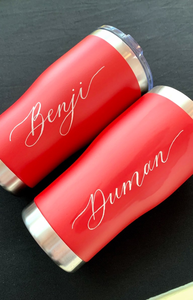 Engraving on coated metal tumbler- DFS