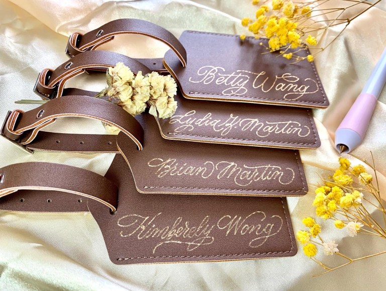 Leather embossing on luggage tags
