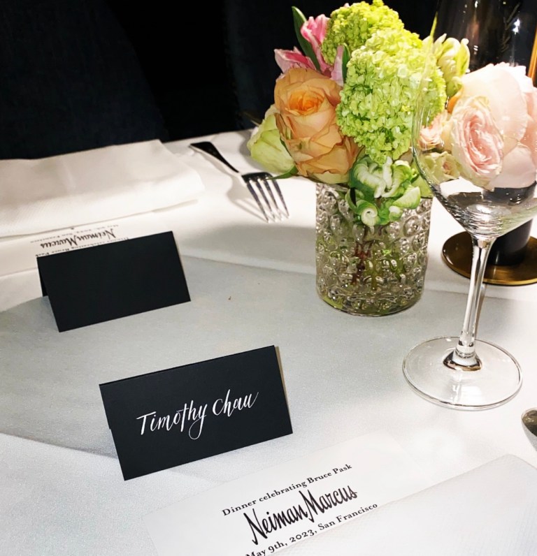 Bay Area California Calligrapher Neiman Marcus private dinner place cards 768x796
