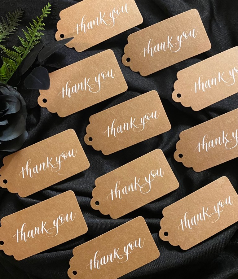 Bay Area San Jose CA Calligraphy thank you tags 768x901