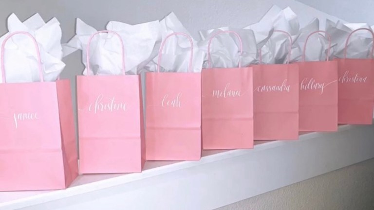 San Jose CA Calligrapher Wedding Bridesmaid gift bags 768x432