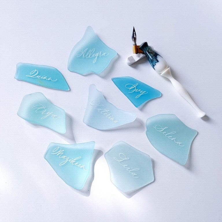Event Calligraphy Seaglass Place Cards 768x769