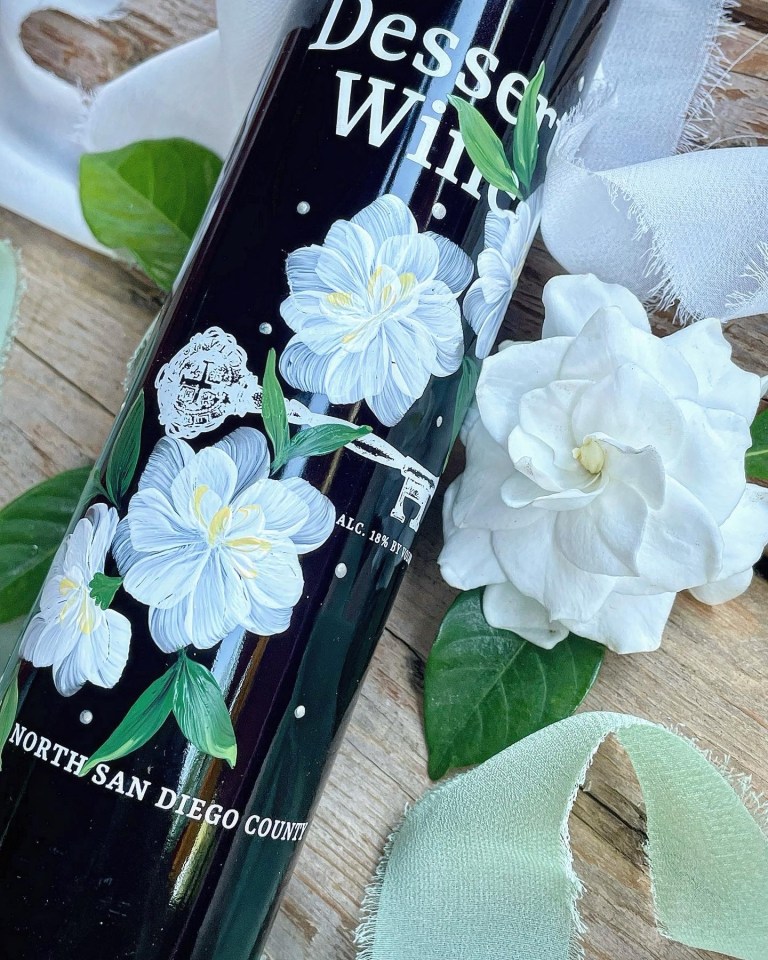 Gardenias Wine Bottle Painting