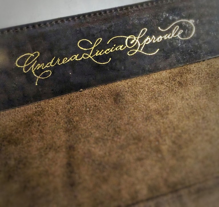 Houston Calligraphy and Engraving The Beaux Arts hot foiling gold brown leather journal cover 2 768x727