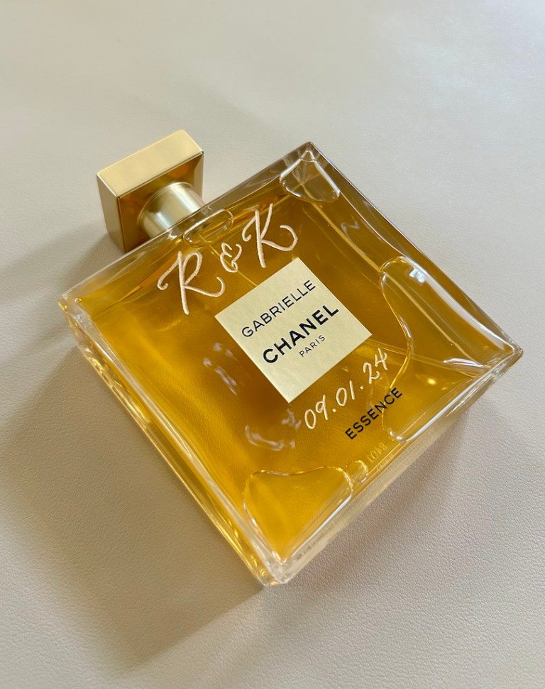 Engraved Chanel Perfume for Bridal Detail Fall Wedding 768x971