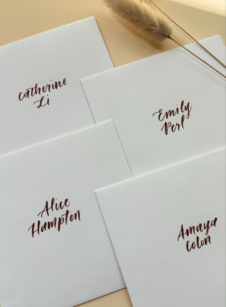 Stacy Shon Letters and Feathers calligraphy envelope lettering influencer gifting 768x1045