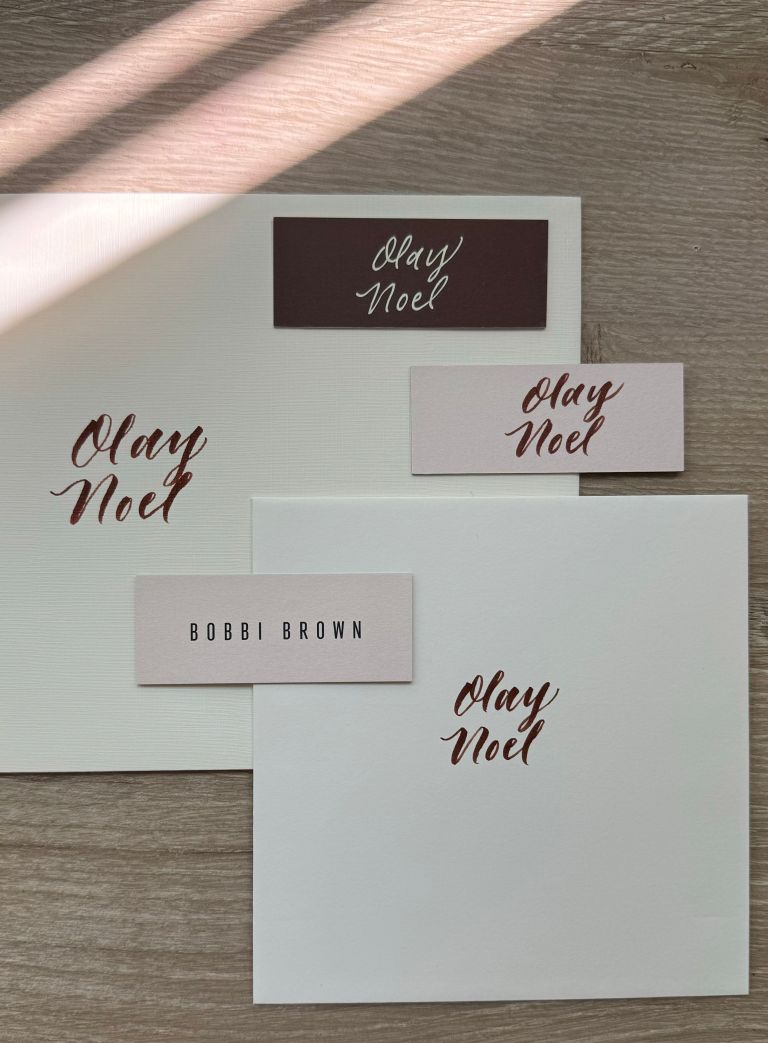 Stacy Shon Los Angeles calligrapher custom place cards influencer gifting product launch event 768x1043
