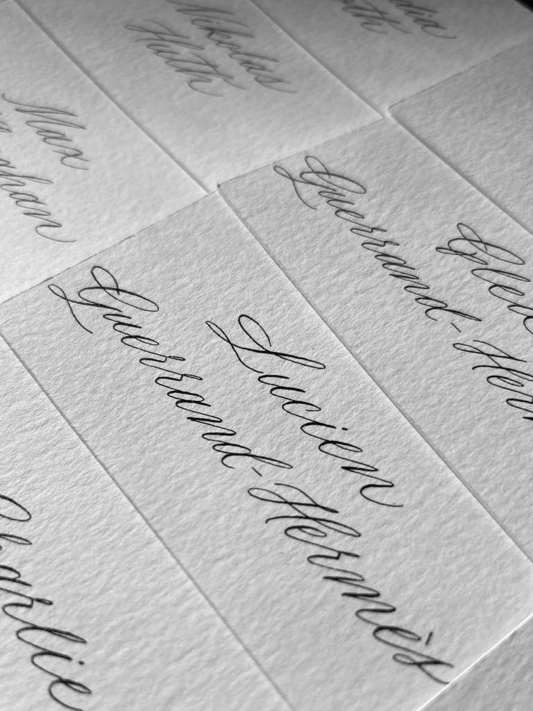 luxury calligraphy place cards custom wedding escort cards heirloom ink studio st louis 768x1024